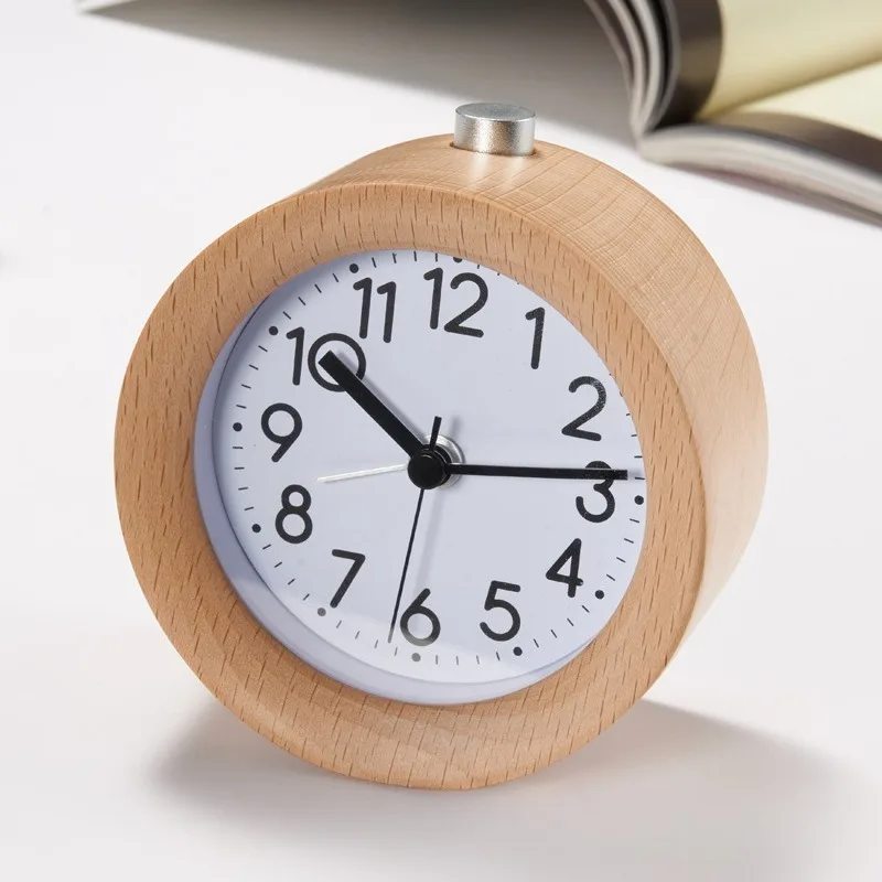 Solid Wood Alarm Clock Noctilucent Loop Ringing Table Clocks Gradually Sounding Desktop Clock Bedroom Silent Small Desk Clocks