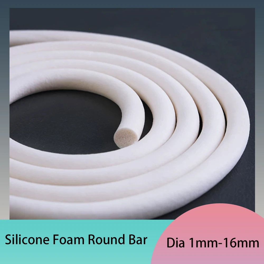 1-10M White Silicone Foam Round Bar Dia 1/1.2/1.5-16mm High Temperature Resistant Rubber Sealing Strip Door And Window Sealing