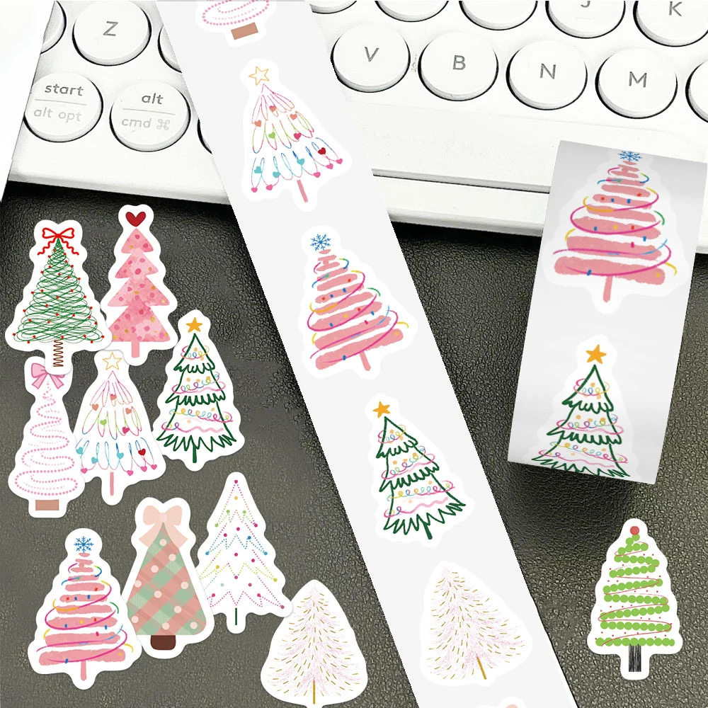 500 pçs/rolo bonito criativo árvore de natal adesivos de vedação dos desenhos animados graffiti adesivo notebook bagagem telefone decalques à prova dwaterproof água pacote