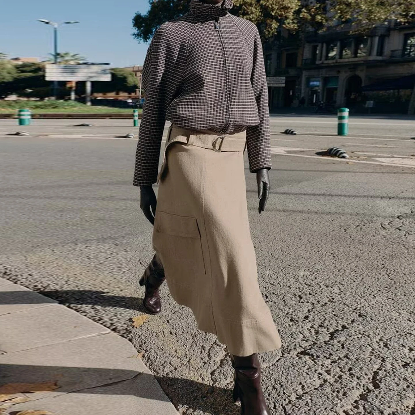 تنورة ميدي نسائية غير رسمية عصرية مع حزام لخريف 2025 وصلت حديثًا ملابس عمل متعددة الاستخدامات تنورة عالية الخصر على شكل حرف a #3