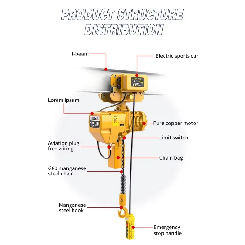 HSY 5 Ton Small Electric Winch Mini Chain Hoist With 220V For Retail & Hotels New