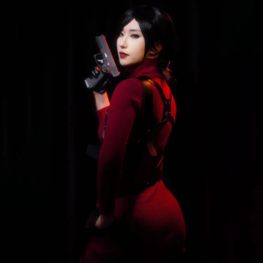Female Ada Cosplay Wong Costume Wig Red Sexy Dress Costume Belt Halloween Halloween Carnival Disguise Suit For Adult Women view 4