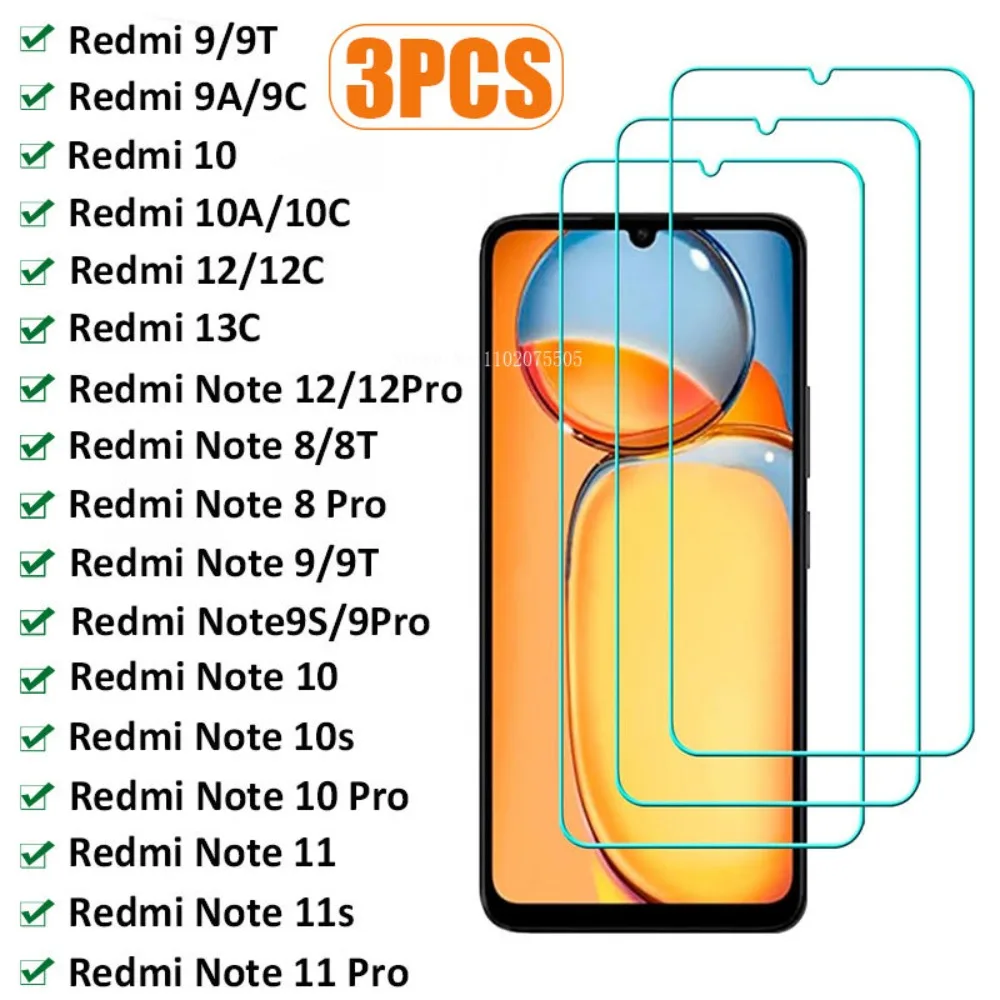 

3Pcs Protective Glass For Xiaomi Redmi Note 12 11S 10 9 8 Pro Note 9S 8T Screen Protector For Redmi 12 13C 9 9A 9C 10C 9T Glass
