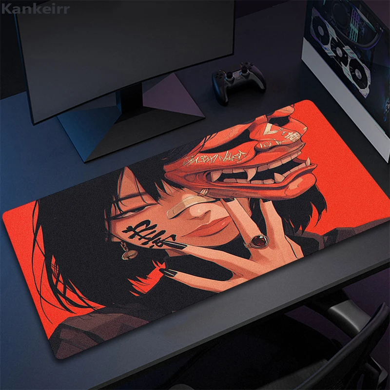 Anime Girls Samurai Oni Mask Mousepad Large Computer Gaming Accessories Mouse Pad Gamer Professional Premium Mouse Mat Deskmat