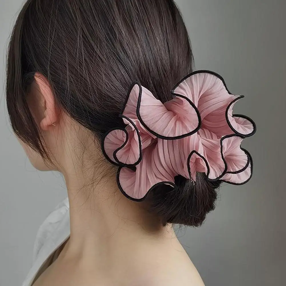 Pleated Colonic Scrunchie Style Exaggerated Temperament Headband Ponytail Tied Hair Band Chiffon Crisp Women Girls Hair Pin