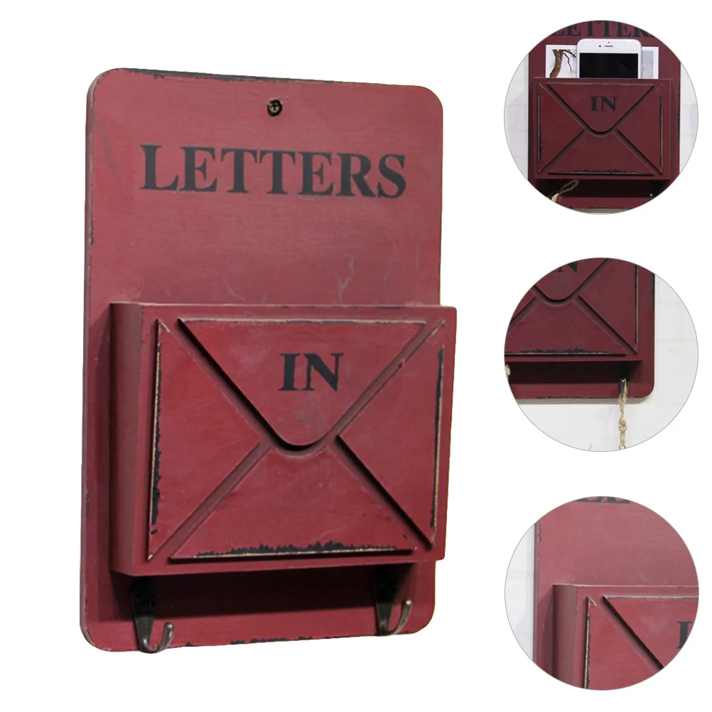 

Wooden Mail Key Holder Wall Mount Storage Shelf with 2 Hooks for Keys Letters Home Organizer Home Shelf Storage Rack