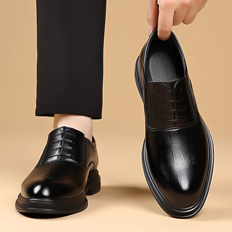 

2025 Business Formal Leather Shoes Men Autumn Men Shoes Low-top Solid Wedding Shoes Color Fashion Oxford Pointed Office Shoes