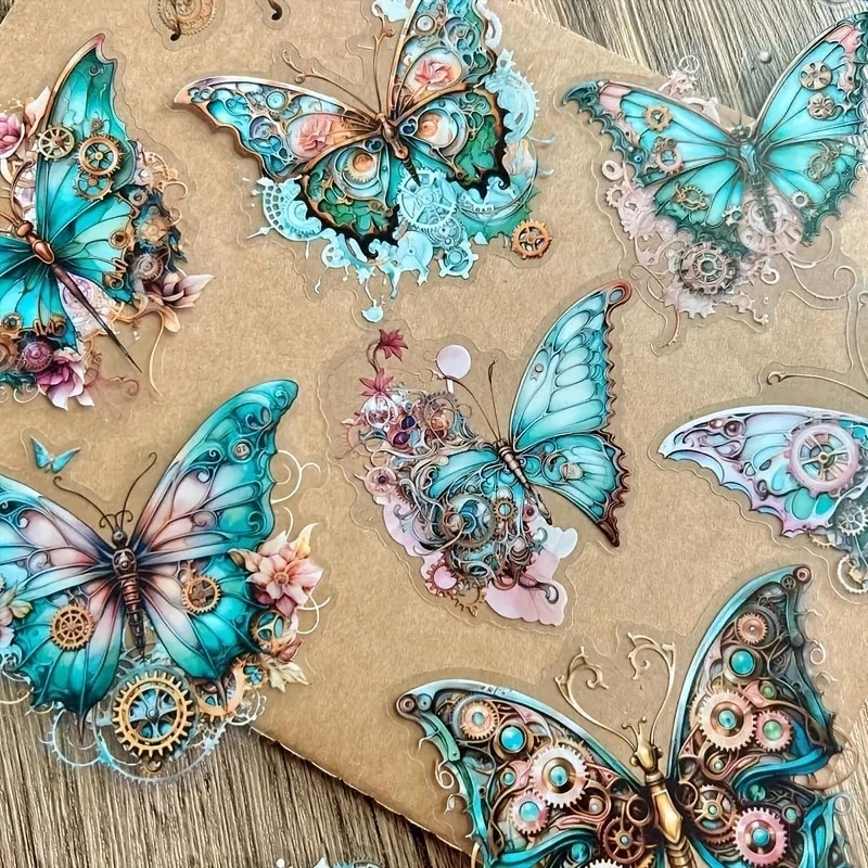 Pegatinas de mariposa brillantes de estilo punk mecánico, coloridas, 20 piezas, collares decorativos para bricolaje, superficies de plástico