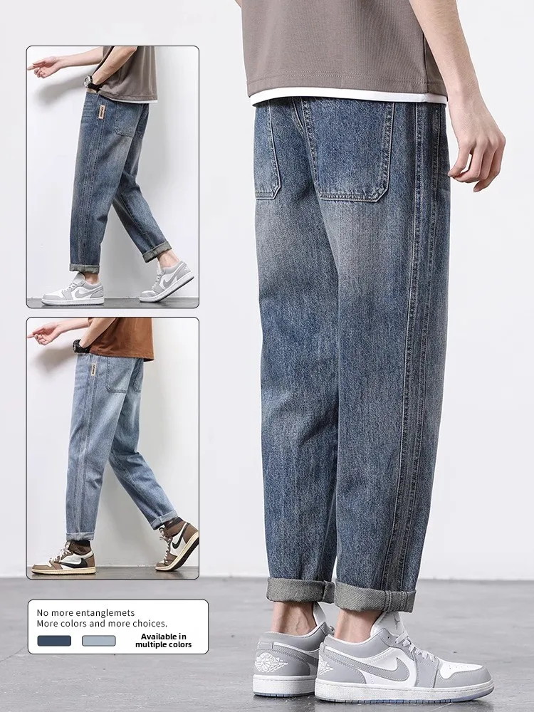 الرجعية الأمريكية الدينيم الجينز الرجال فضفاض مستقيم عارضة العلامة التجارية الربيع الصيف جديد Sle ملابس الشباب مزيج القطن والبوليستر #1