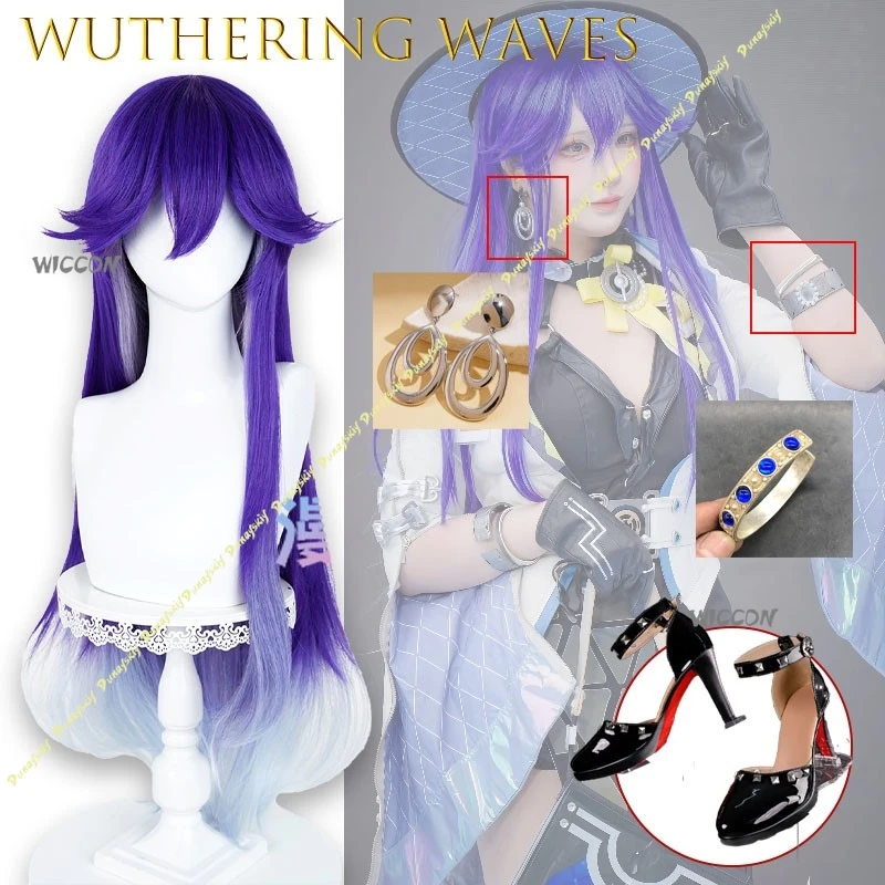 

Wuthering Waves Lucilla Cosplay Accessories High Heels Wig Set Anime Game Character Footwear Hairpieces For Women Halloween Cos