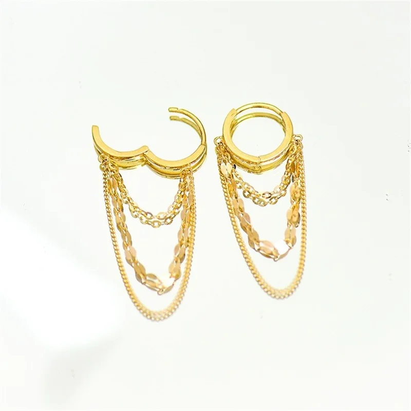 Real 925 Sterling Silver Plated 18K Gold Tassel Stud Earrings for Women Wedding Trendy Fine Jewelry