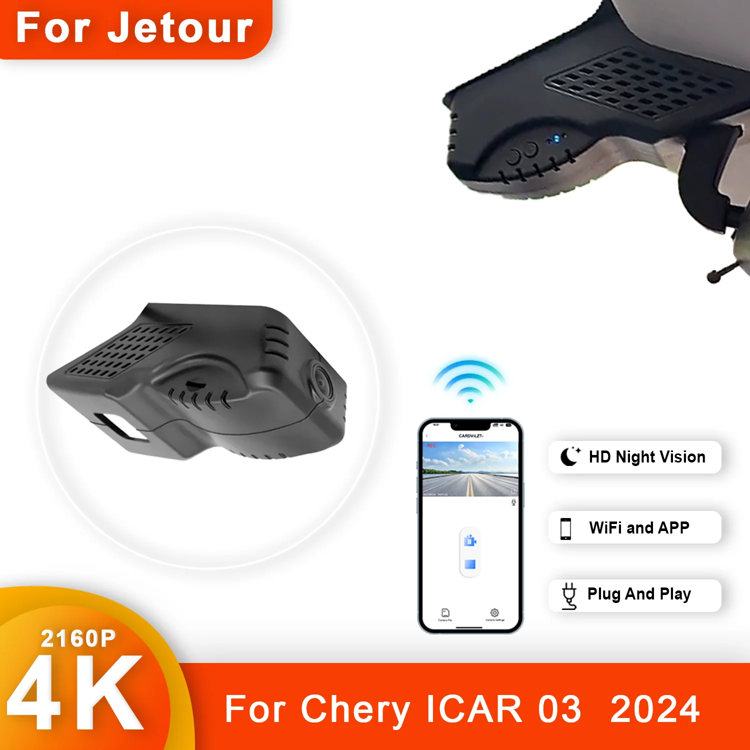 

4K HD WIFi Plug and Play KXKJCAR Car DVR Dash Cam For Chery iCar 03 iCAR 03 Year model 2024 DashCam APP