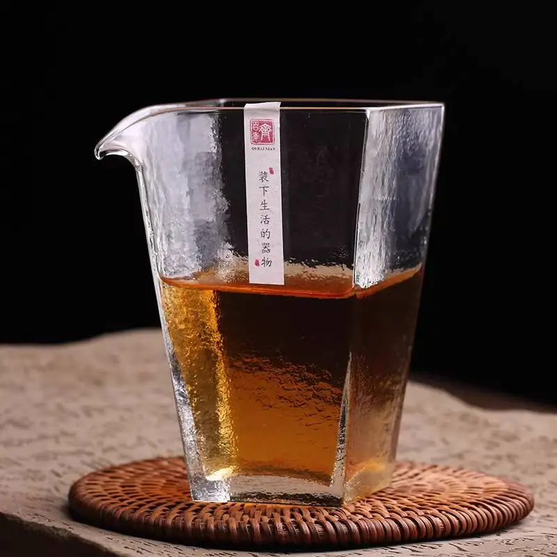 Large Handmade Glass Fairing Cup, Square, Heat-Resistant, Thickened, Sharing Vessel, Japanese-Style Kung Fu Tea Set