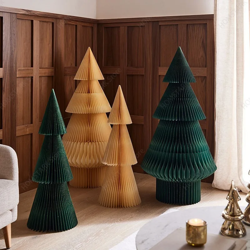 Paper Art Origami Christmas Tree, Mini Desktop Ornament For Living Room Xmas Scene Layout Shooting Prop Home Festival Spare Part
