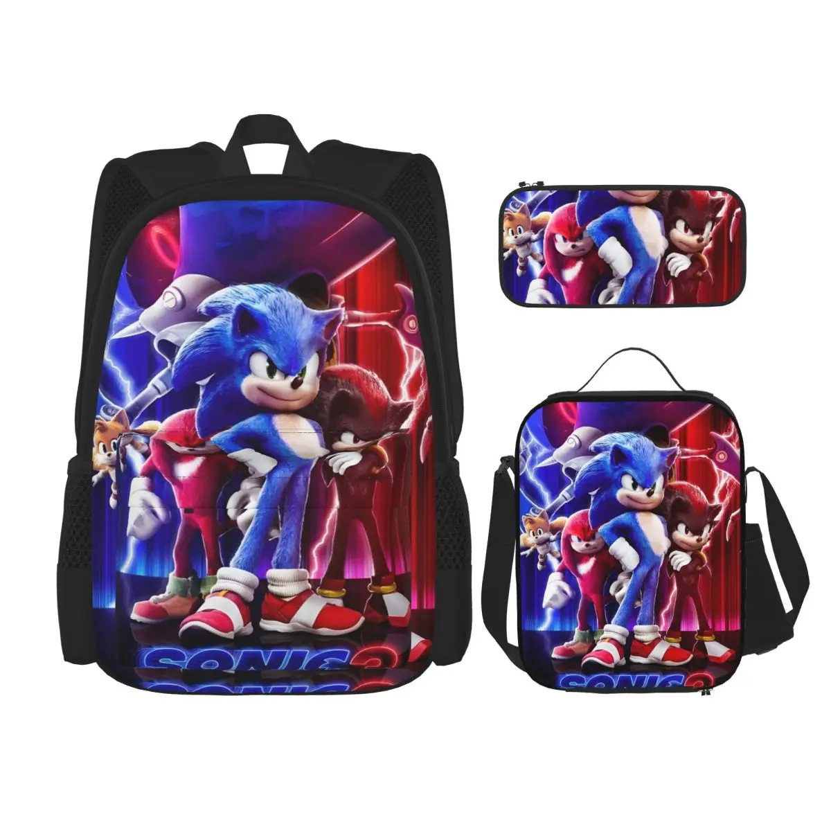 

3pecs/set Рюкзак Sonices для подростков «Снова в школу», холщовые сумки с героями мультфильмов, сумка для обеда, пенал