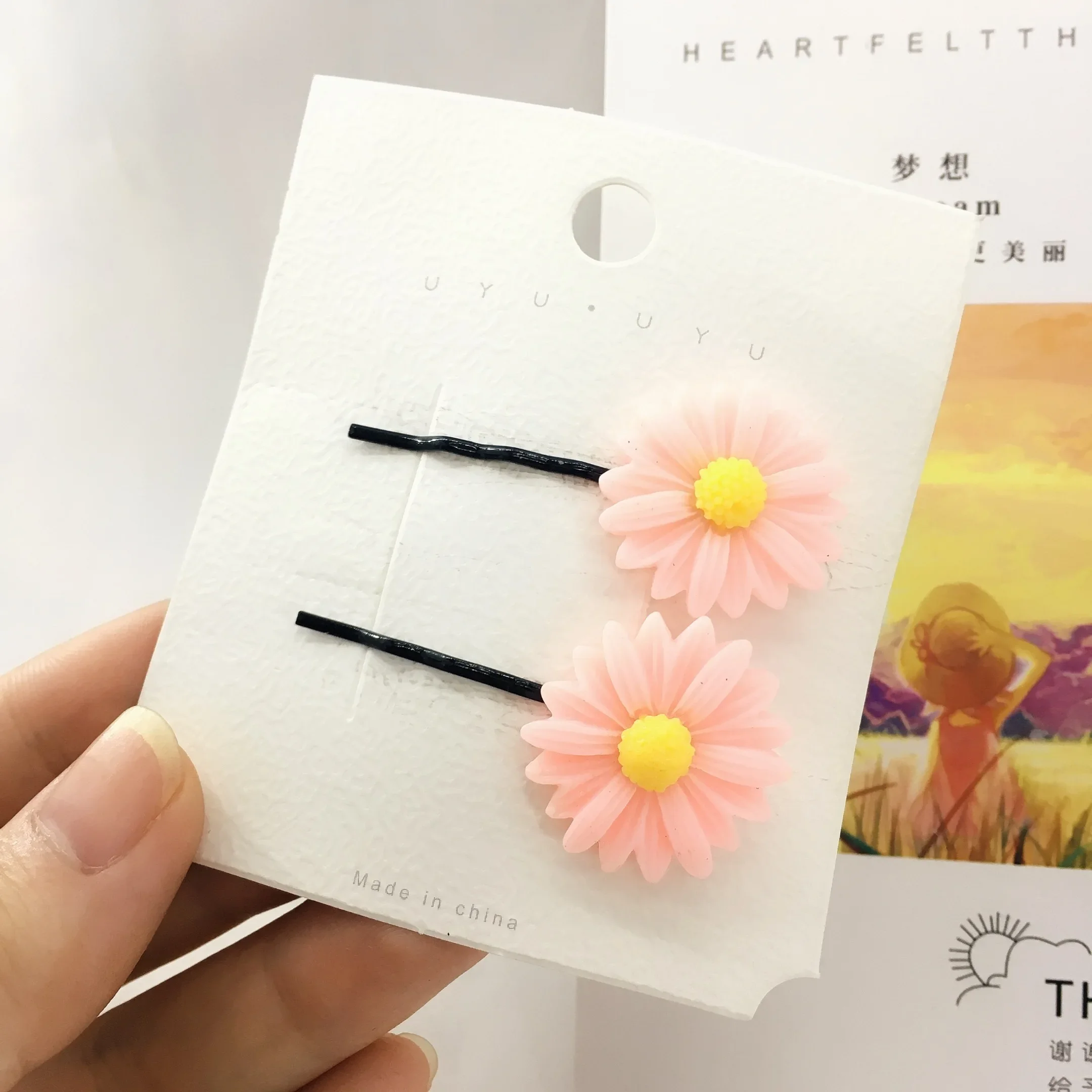 5 Pcs/Set Fresh Daisy Flower Hairpin Korean Chamomile Hair Accessories Wholesale Temperament Elastic Hair Rope Female Jewelry