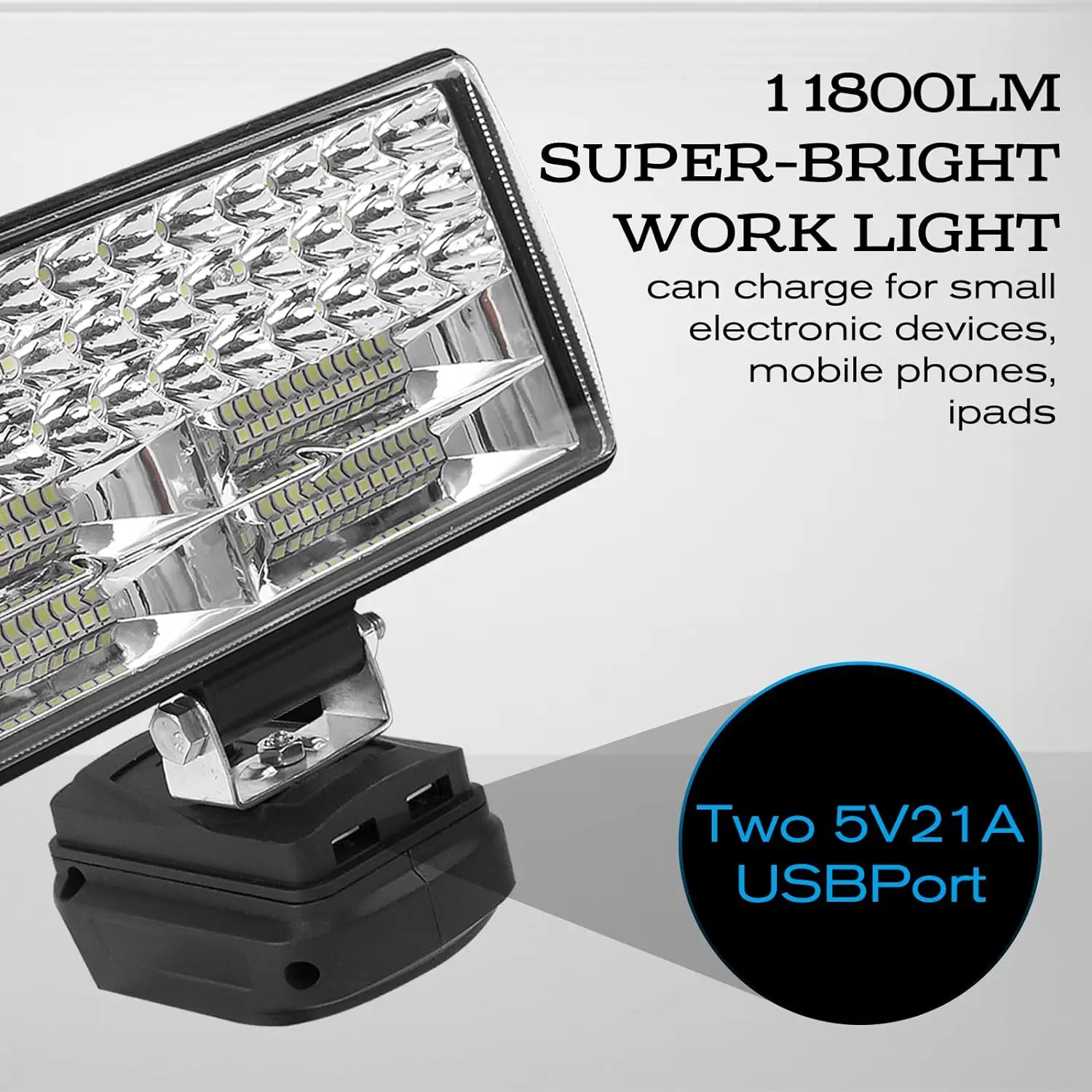 180W 11800LM Led Working Light for Makita 18V Li-ion Battery with Dual USB Port Power Tool Light