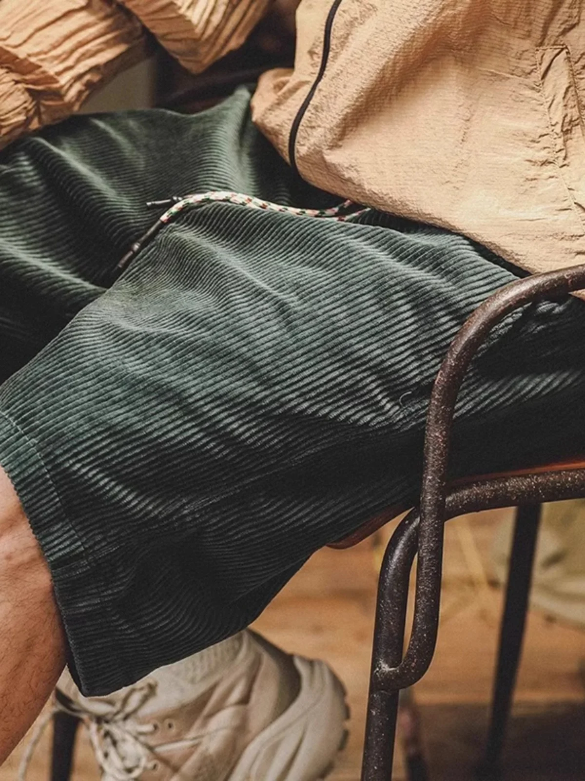 

American Sle Corduroy Workwear orts Men's Summer Japanese Retro Trend Casual Five-Quarter Pants Loose Fit Mid-High Waist