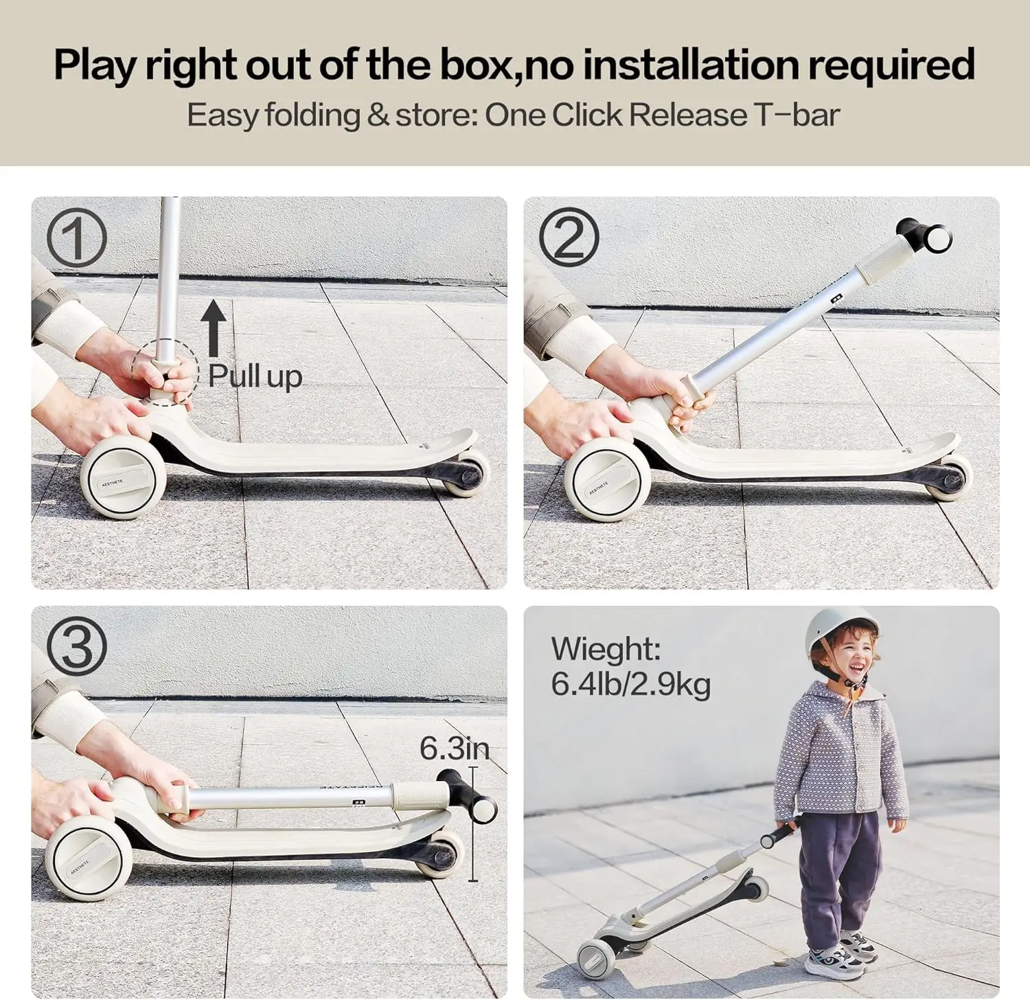 Trottinette pliable esthétique pour enfants, trottinette à 3 roues pour enfants âgés de 3 à 17 ans, maximum de 220 lb, verrouillage du limite de direction, guidon réglable, un