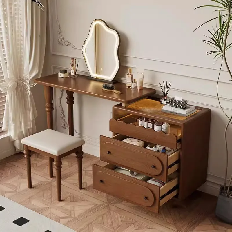 Retro style solid wood dresser storage cabinet integrated small apartment bedroom storage storage corner retractable