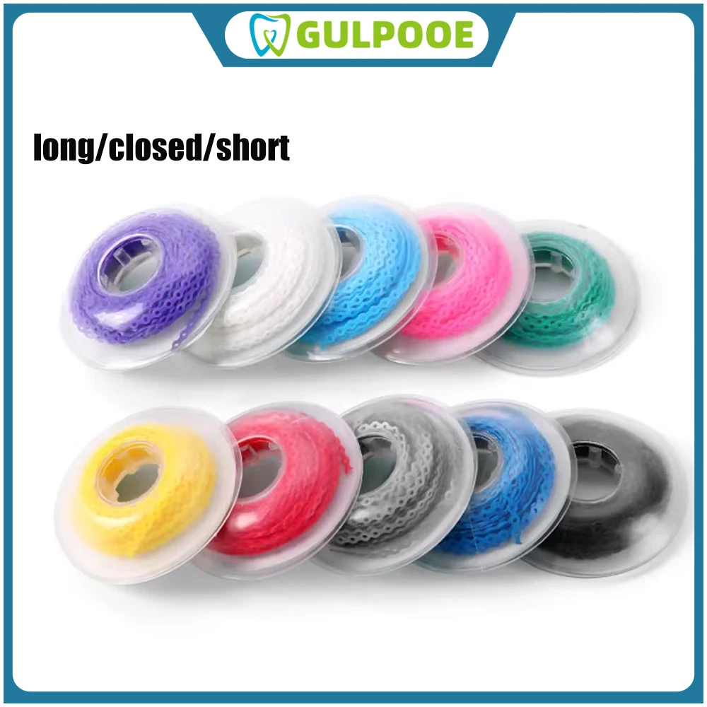 

GULPOOE 1 Roll Orthodontic Elastic Rubber Power Chain Colored Rubber Band Long Short Closed Dental Orthodontic Materials