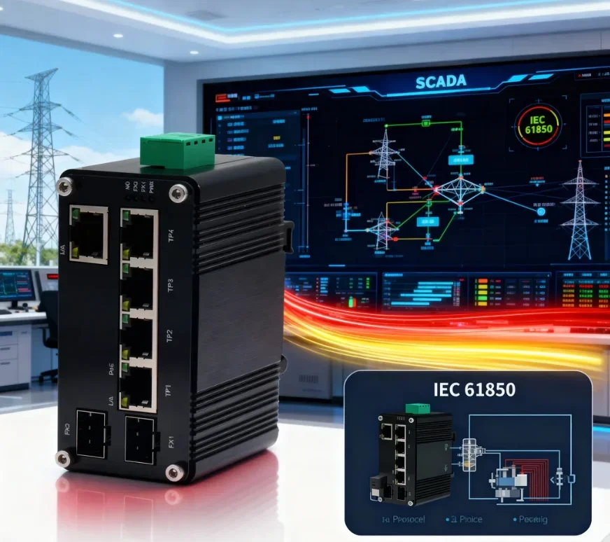 Mini Industrial 5-Port Gigabit PoE Ethernet Switch SFP Fiber 90W High Power IP Surveillance Automation VLAN Support