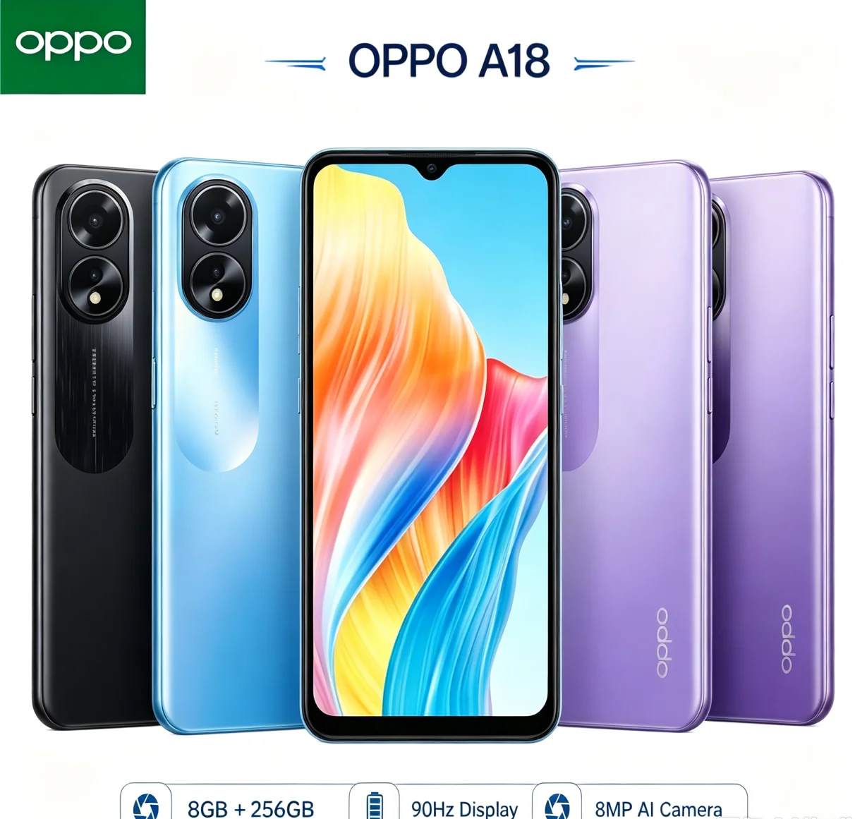 Fast‑Moving 2026 OPPO A18 Global Unlocked Mobile Phone 8GB RAM 256GB ROM Dual‑SIM 6.5'' HD+ Screen MediaTek Helio P35 Stable