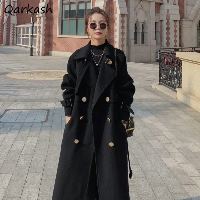

Wool Women S-3XL Black High Quality Elegant Overcoat Fashion Lady French Style New Loose Winter Outwear Simple Solid Clothes Ins