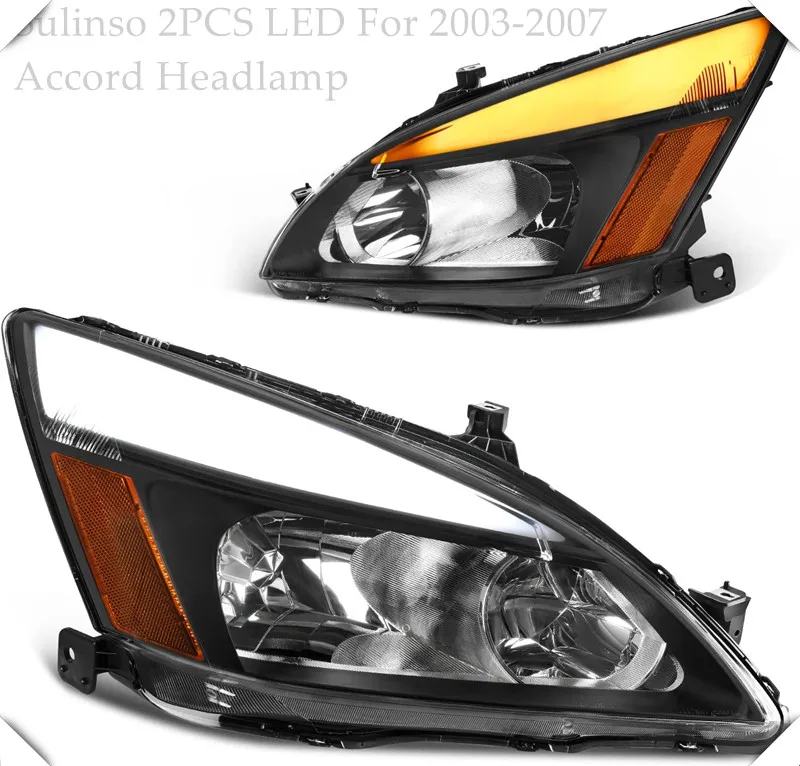 

2pcs Headlights Assembly Compatible For 2003-2007 Accord Headlamp with Led DRL Replacement 1Pair Black Housing Amber Reflector