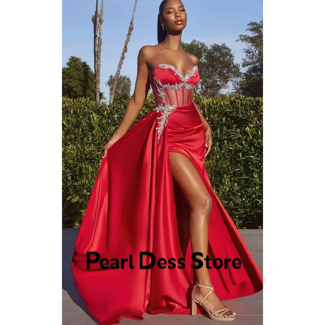 

Pearl Side Slit Evening Dresses Woman Elegant Party Dresses 2024 for Wedding Dress Satin Off the Shoulders Fish Tail Shiny Prom