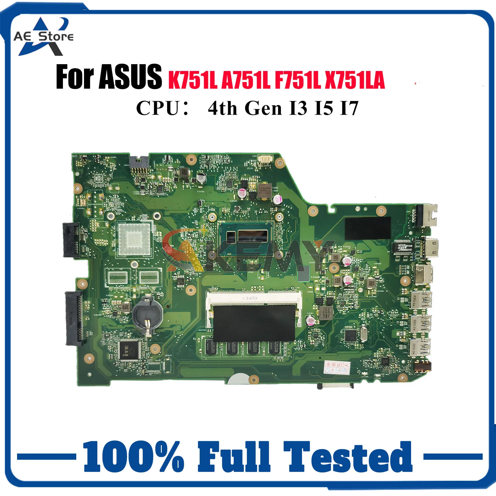

X751LA Материнская плата для ноутбука ASUS K751L X751L X751LK X751LB X751LN F751L A751L X751LD X751LDV X751LJ Материнская плата с процессором I3 I5 I7