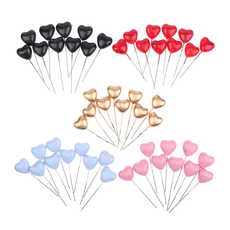 10PCS 3D Heart Shape Cake Topper Gold Silver Pink Blue Ball Happy Birthday DIY Cupcake Flag Christmas Wedding Party Decoration