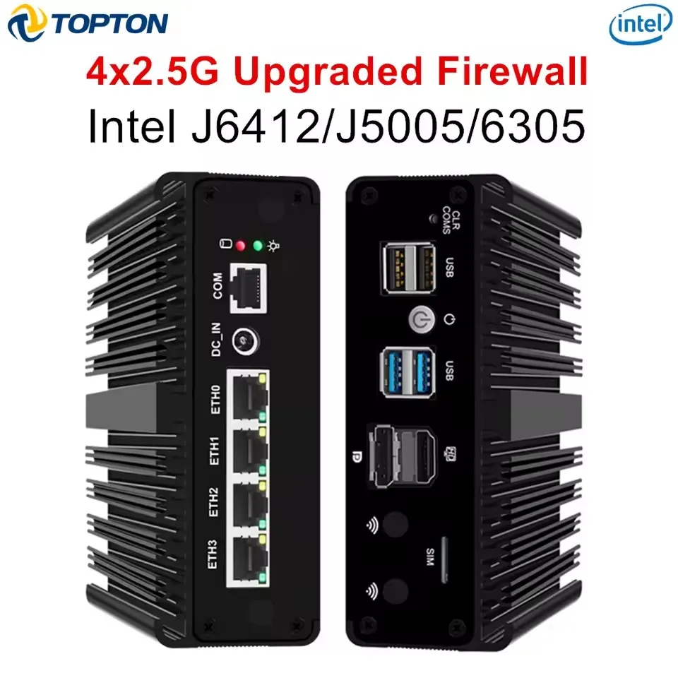 Firewall Appliance Upgraded Version Intel Celeron J6412 6305 J5005 Solid Fanless Mini PC 4x2.5G Mini Computer pfSense OPNsense