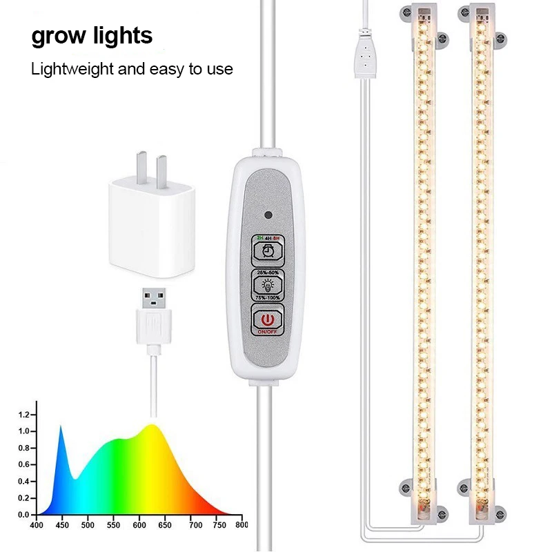 Tiras de luz Led para cultivo de plantas, luz de crecimiento de plantas de invernadero de espectro completo, enchufe USB de 1/2/3/4/5 cabezales para temporizador de flores de plantas de interior