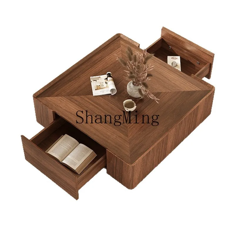 FG solid wood coffee table living room home retro walnut color square antique TV cabinet home floor cabinet