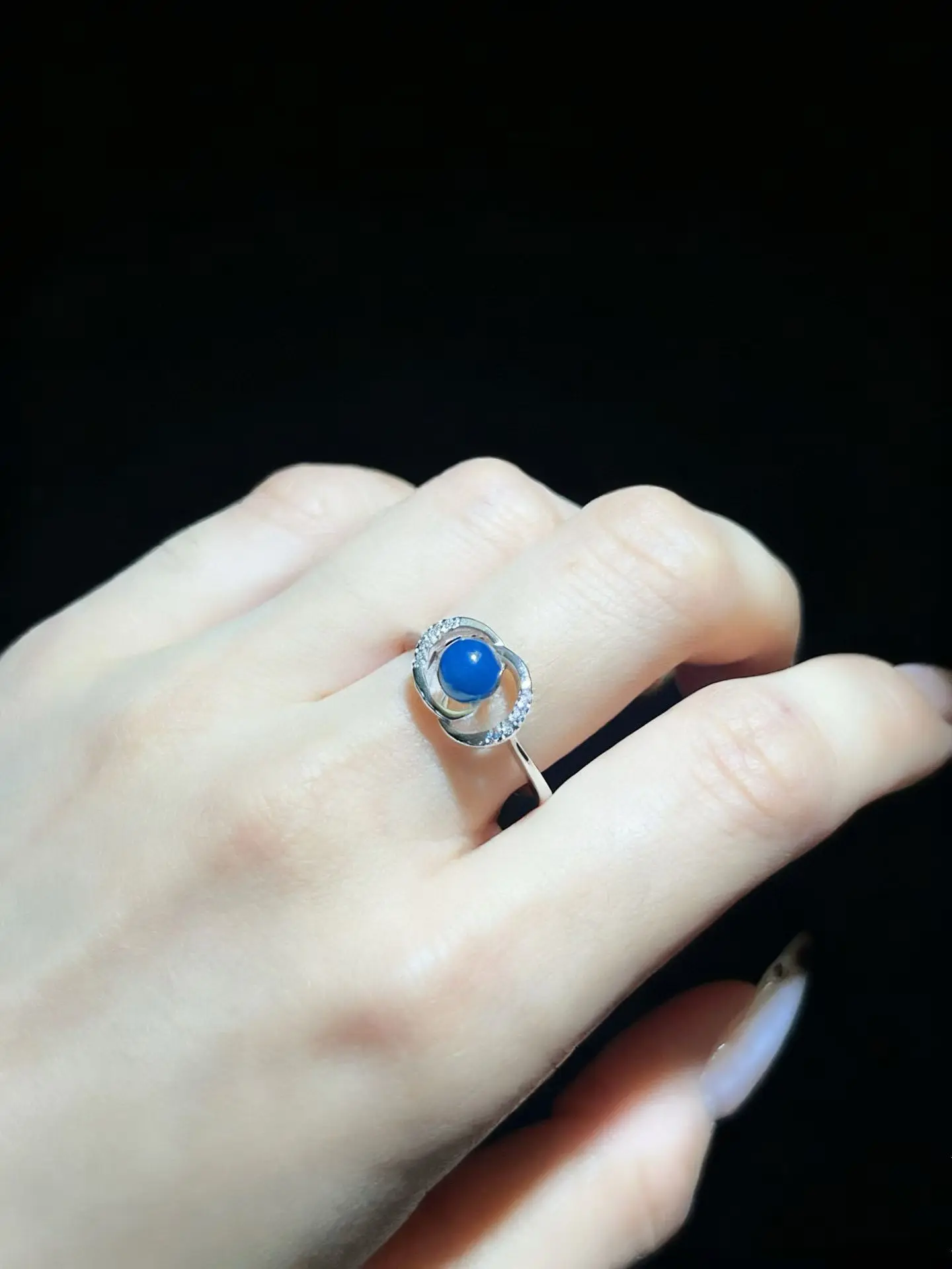 Certificate 925 Silver Set Natural Dominican Amber Bead Solitaire Band CC Style Real Blue Amber Cocktail Wedding Rings Jewelry
