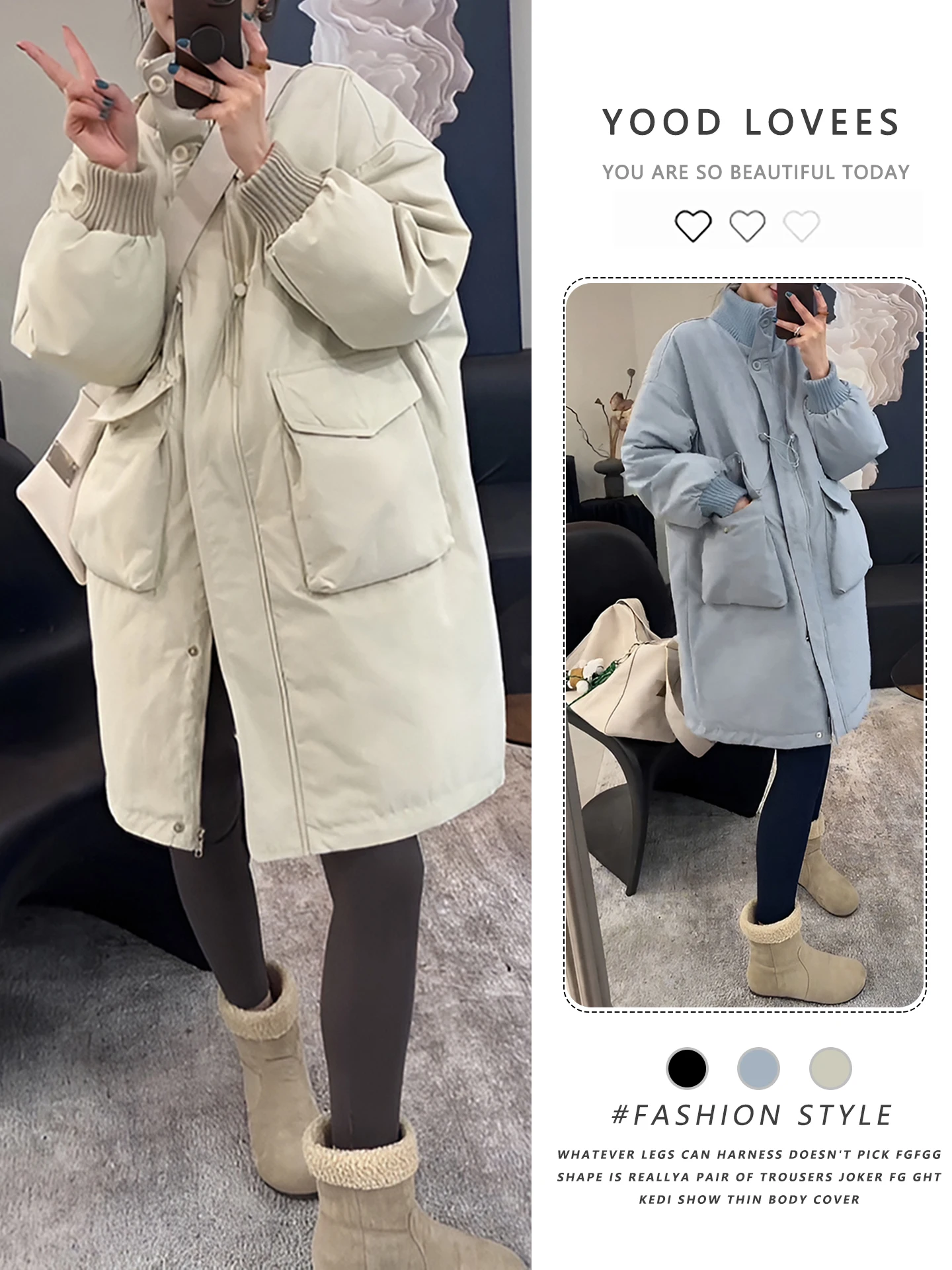 

Женская повседневная утепленная хлопковая куртка средней длины с воротником-стойкой, свободного кроя, универсальный стиль, для города, модная, осенне-зимняя