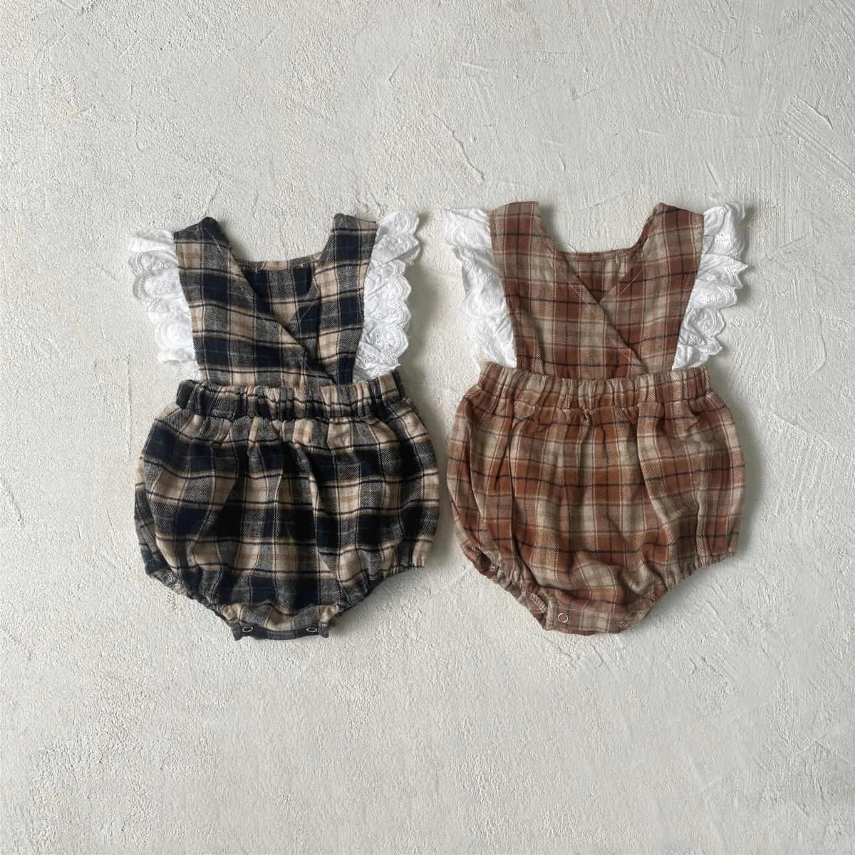 

Infant Cotton Plaid Jumpsuit Girls Casual Bodysuit Newborn Toddler Clothes 2025 Autumn New Baby Girl Sleeveless Lace Bodysuit