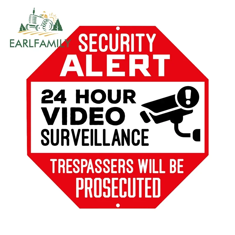EARLFAMILY Warning 24 Hour Video Surveillance Security Alarm DIY Decal Car Sticker Waterproof Car Styling Sign Graphics