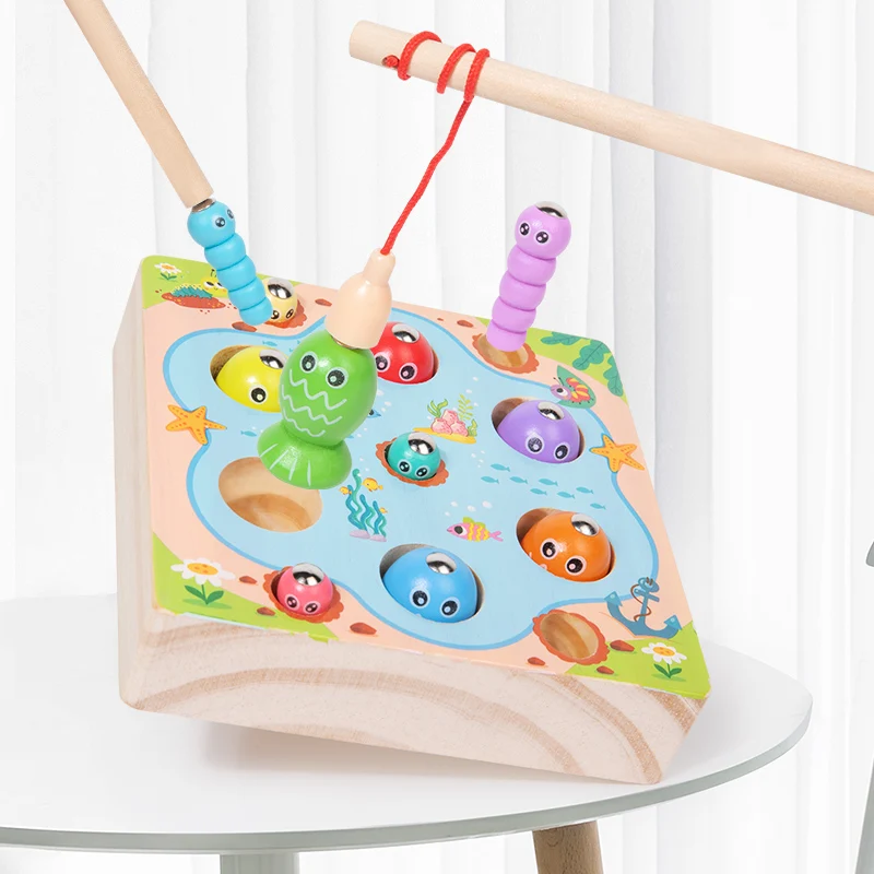 Jeu de pêche en bois pour enfants, jouet cognitif couleur, éducation précoce, jeux interactifs, cadeaux, motricité Fine