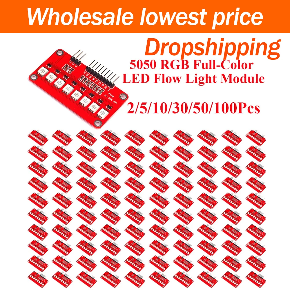 2~100Pcs 5050 RGB Full Color LED Water Flow Light Programmable Module Lamp Board Accessories For MCU Smart Car Robot DIY Project