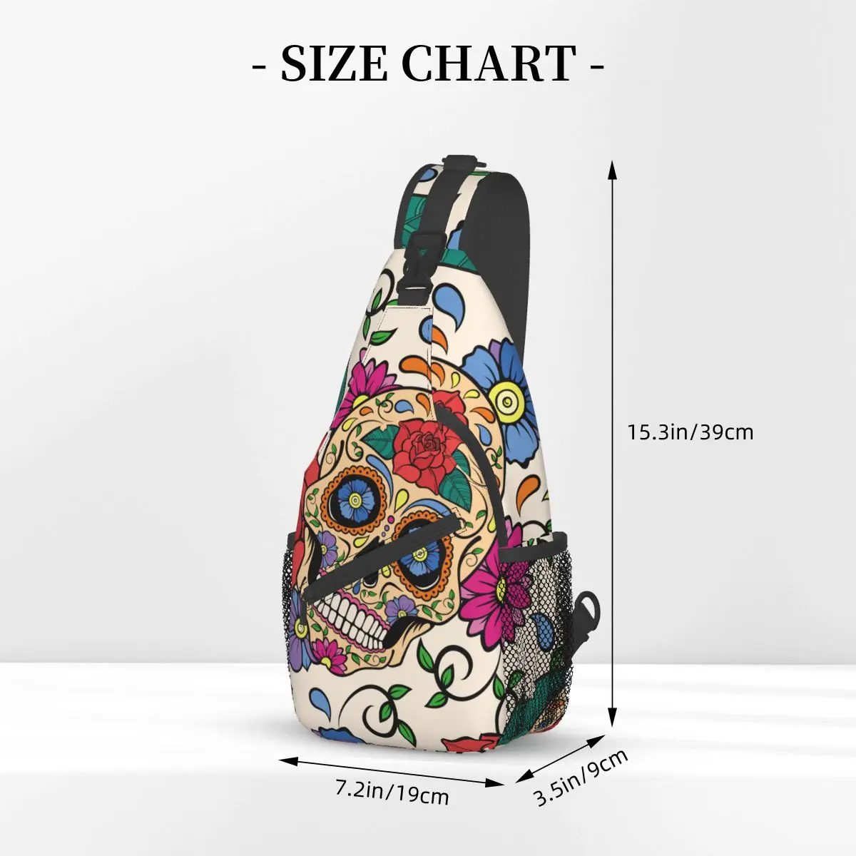 Sugar Skull Rose Mexican Sling Bags Chest Crossbody Shoulder Sling Backpack Travel Hiking Daypacks Day of the Dead Halloween Bag