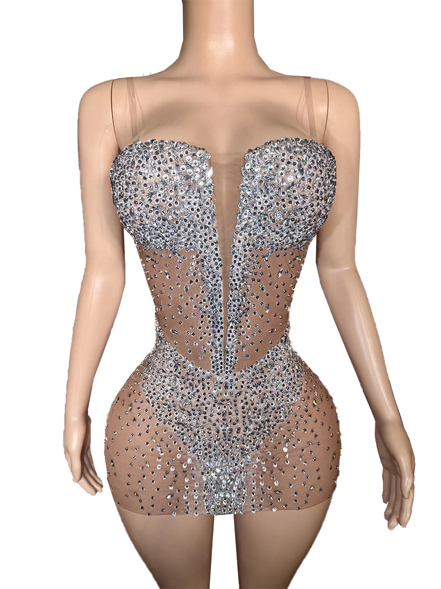 

ZD High End Luxury Performance Wear for Woman Rhinestones Dress Mesh Fabric Hot Sexy Night Club Wear