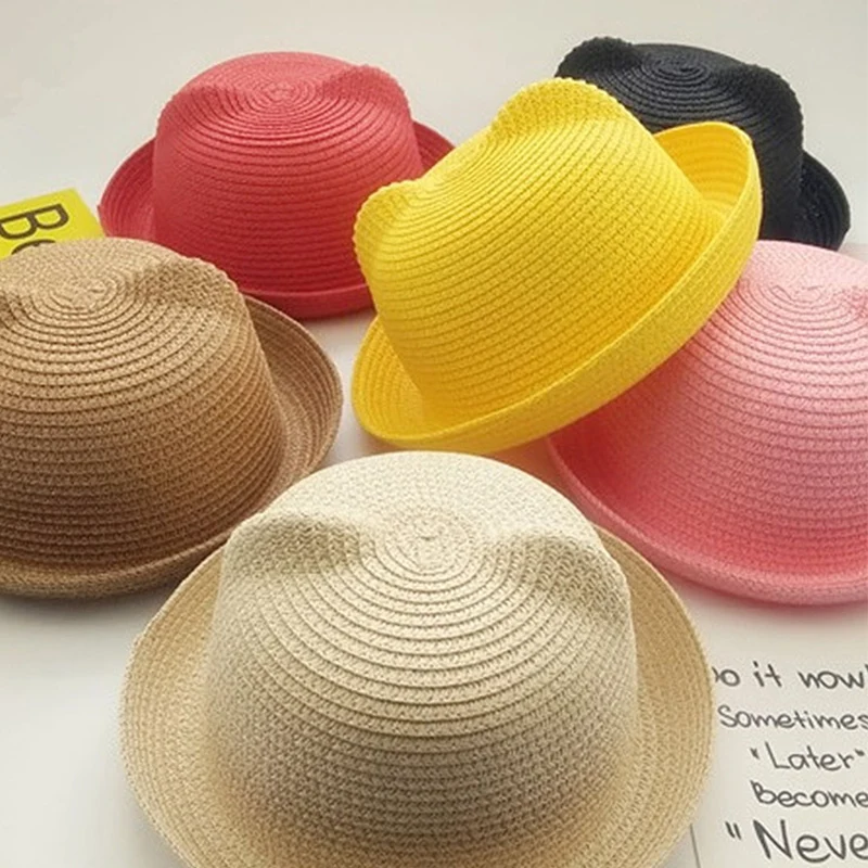 Sombrero de ala curvada transpirable con orejas de gato para niños, gorras de protección solar para niñas, sombrero para el sol, sombrero de playa,