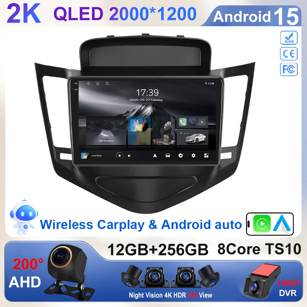 Android 15 para Chevrolet Classic Cruze 2009 Radio de coche Carplay pantalla de navegación GPS Android Auto 5G Wifi unidad de vídeo estéreo 2din