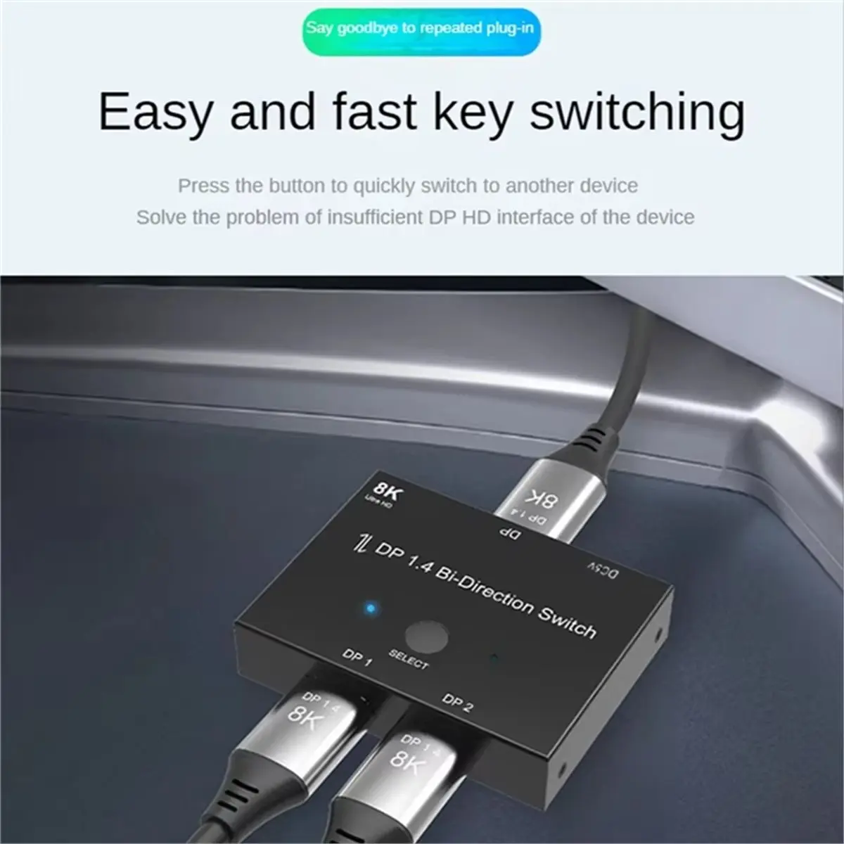 NEW FACTORY~8K Switcher DP2.0 Bidirectional 2-Input 1-Output DisplayPort Splitter 4K@240Hz Extended 1-to-2