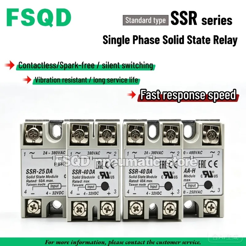 Single Phase Solid State Relay Standard type SSR-10DA 25DA 30DA 40DA 50DA 60DA 75DA 80DA 90DA 100DA/AA/DD SSR series