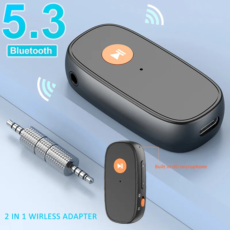 Bluetooth 5.3 Audio Transmitter and Receiver 2 In 1 Wireless 3.5mm Aux Audio Adapter Bluetooth Transmitter for TV Car Headphones