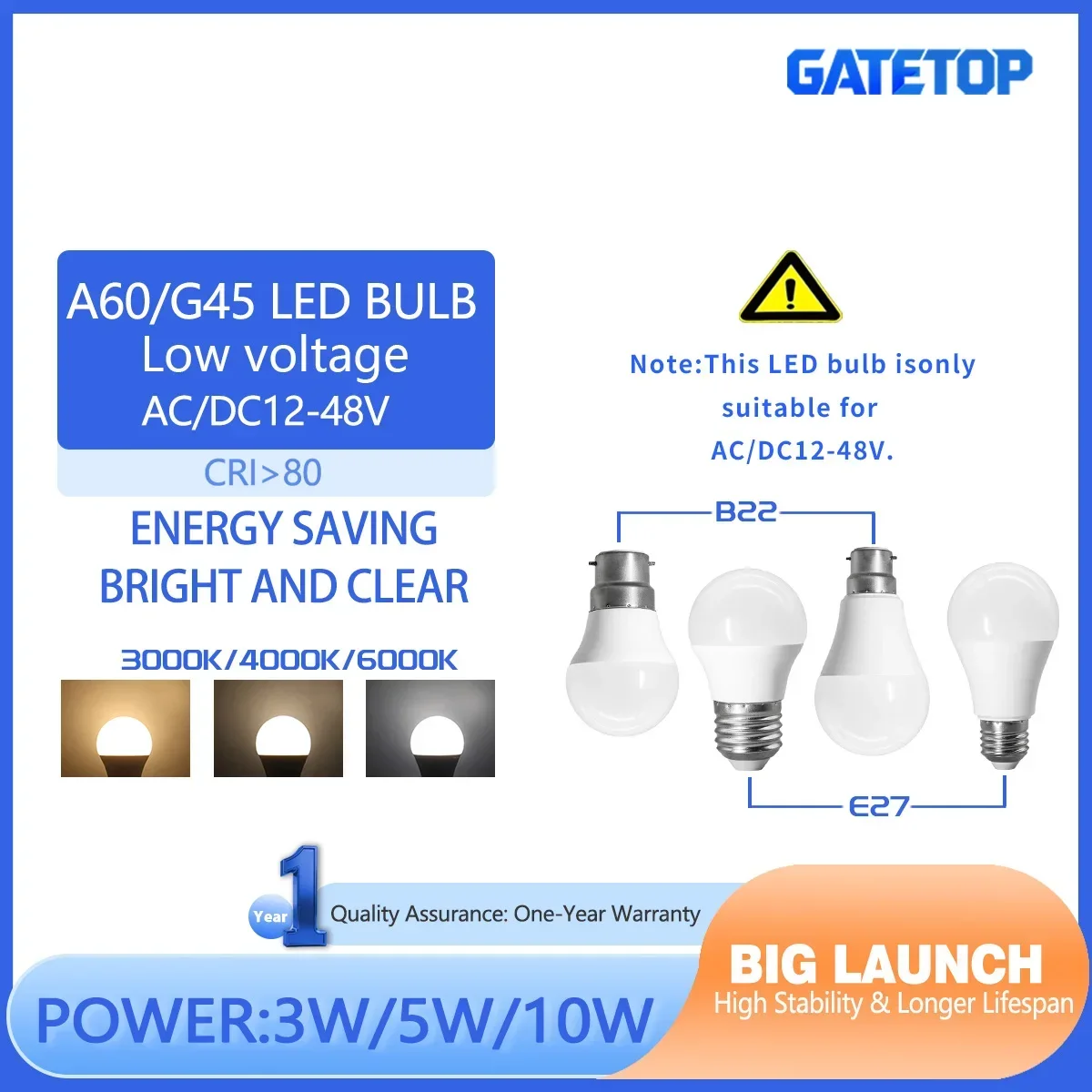 

1-20PCS DC AC 12V-48V Low Pressure LED Bulb Lamps E27 B22 Light 3-10W Daylight Bombilla Led Light Bulbs Lamp For foyer derec