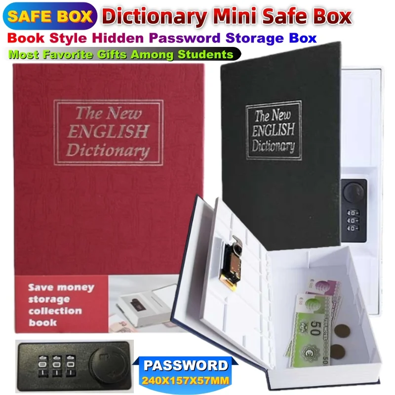 # M طالب هدية قاموس صندوق الأمان الصغير كتاب قفل بكلمة مرور مخفية ، عملة البنك بطاقة مجوهرات مذكرات خاصة ABS صندوق تخزين خزانة